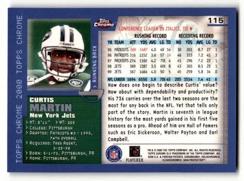 2000 Topps Chrome Curtis Martin Jets football card with original gloss NM ID:62877