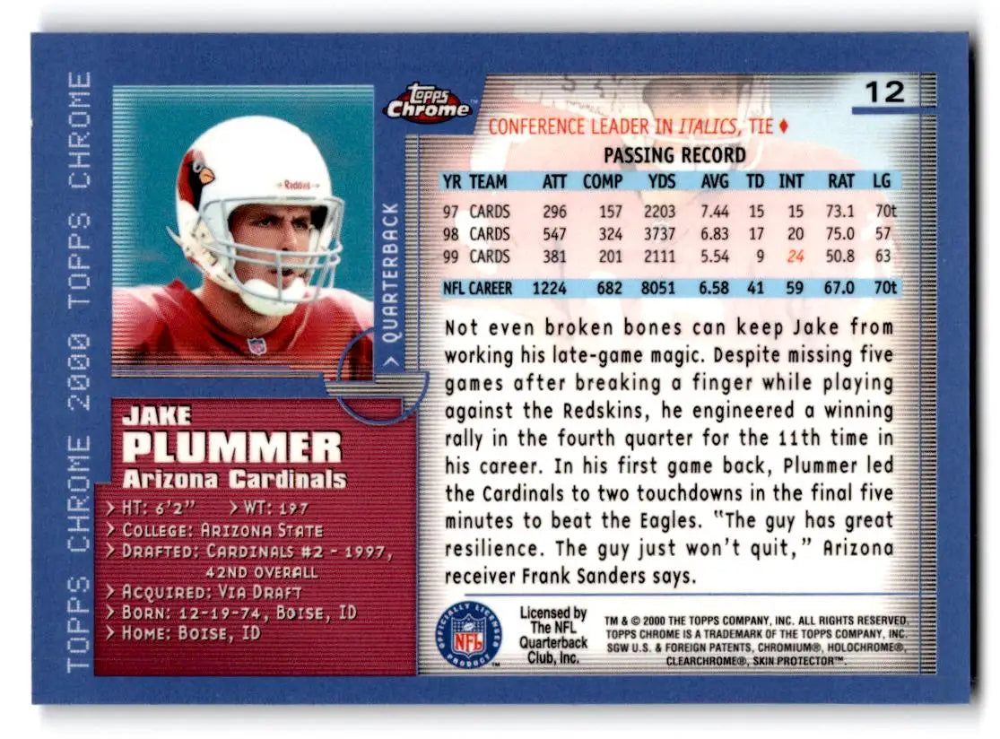 2000 Topps Chrome #12 Jake Plummer - Football Card Single