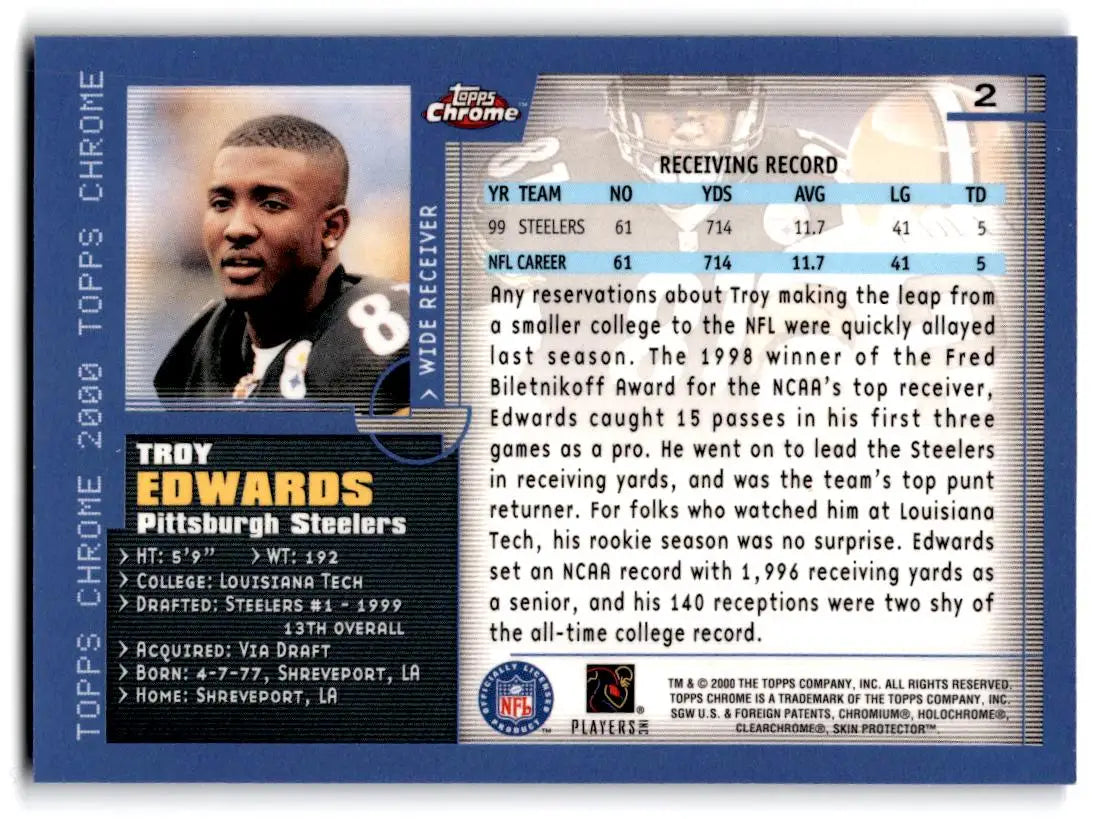 2000 Topps Chrome #2 Troy Edwards - Football Card Single