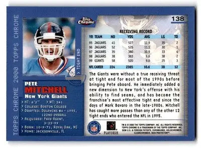 2000 Topps Chrome #37 Pete Mitchell - Football Card Single