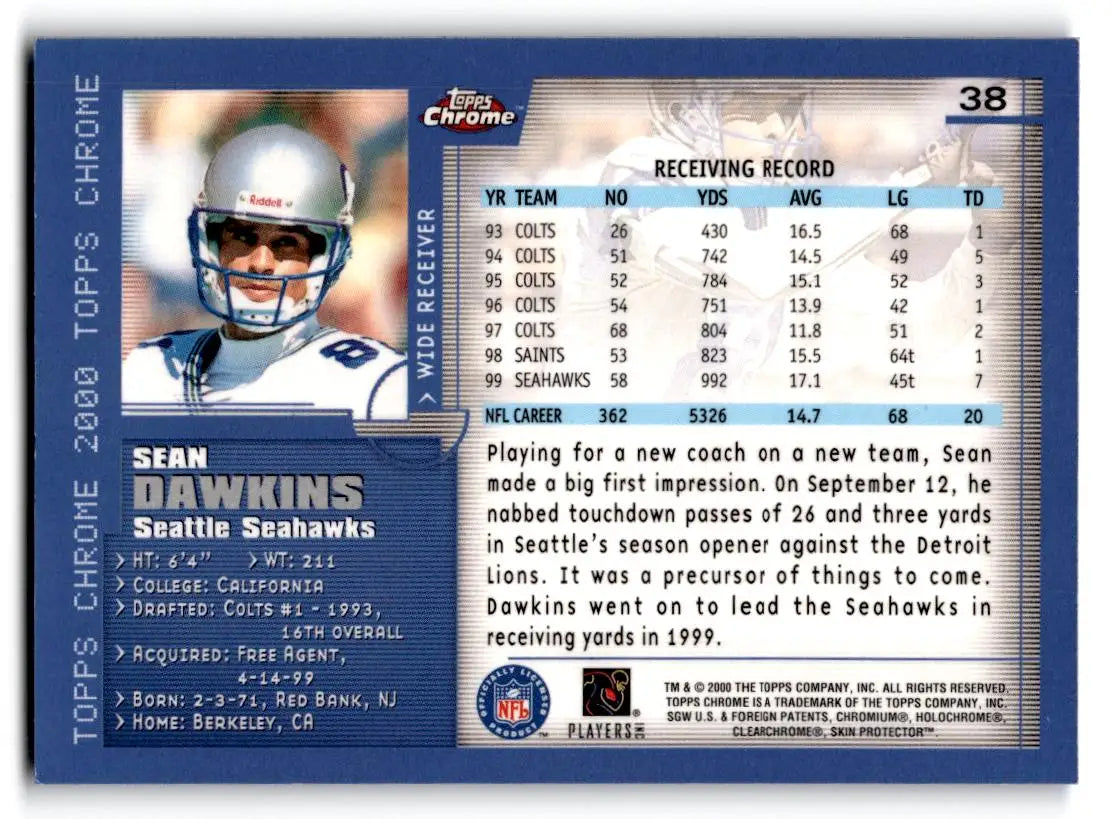 2000 Topps Chrome #38 Sean Dawkins - Football Card Single