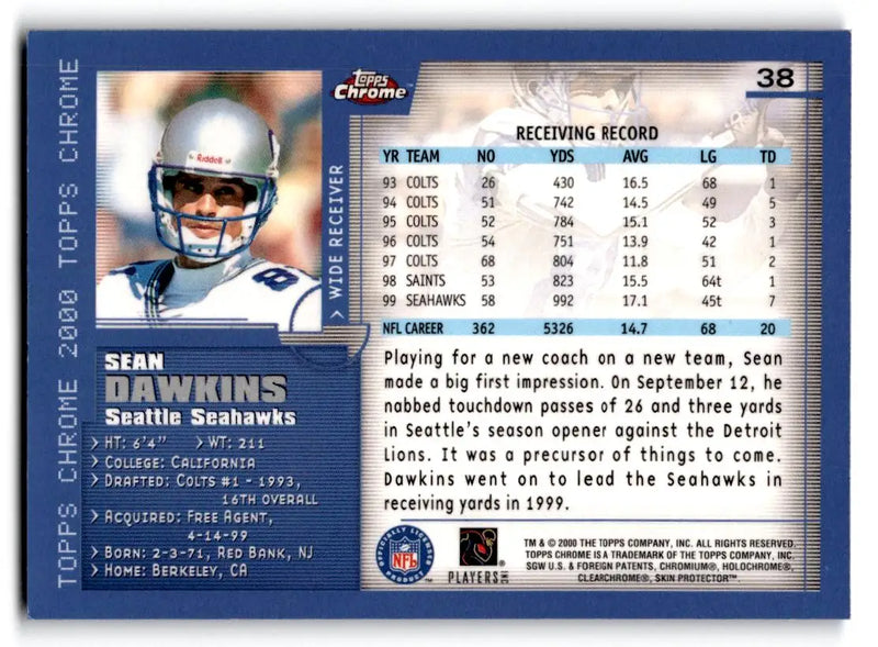 2000 Topps Chrome #38 Sean Dawkins - Football Card Single
