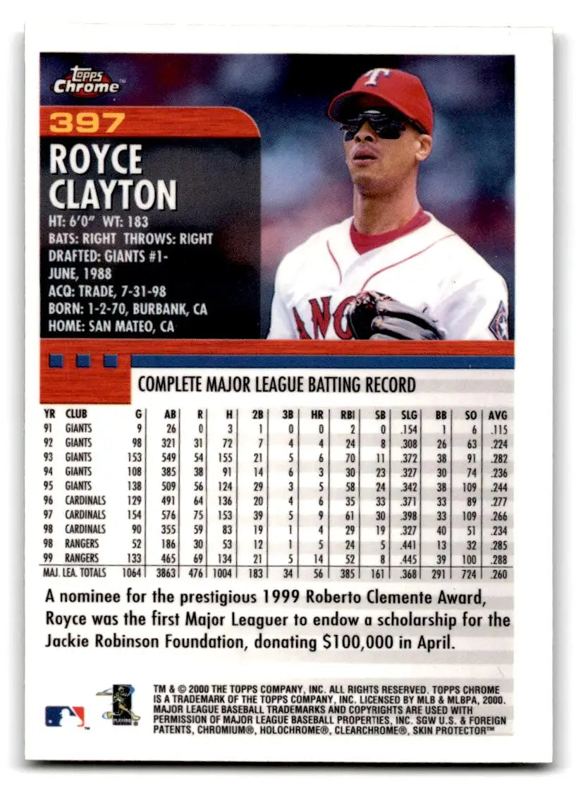 2000 Topps Chrome #397 Royce Clayton - Baseball Card Single
