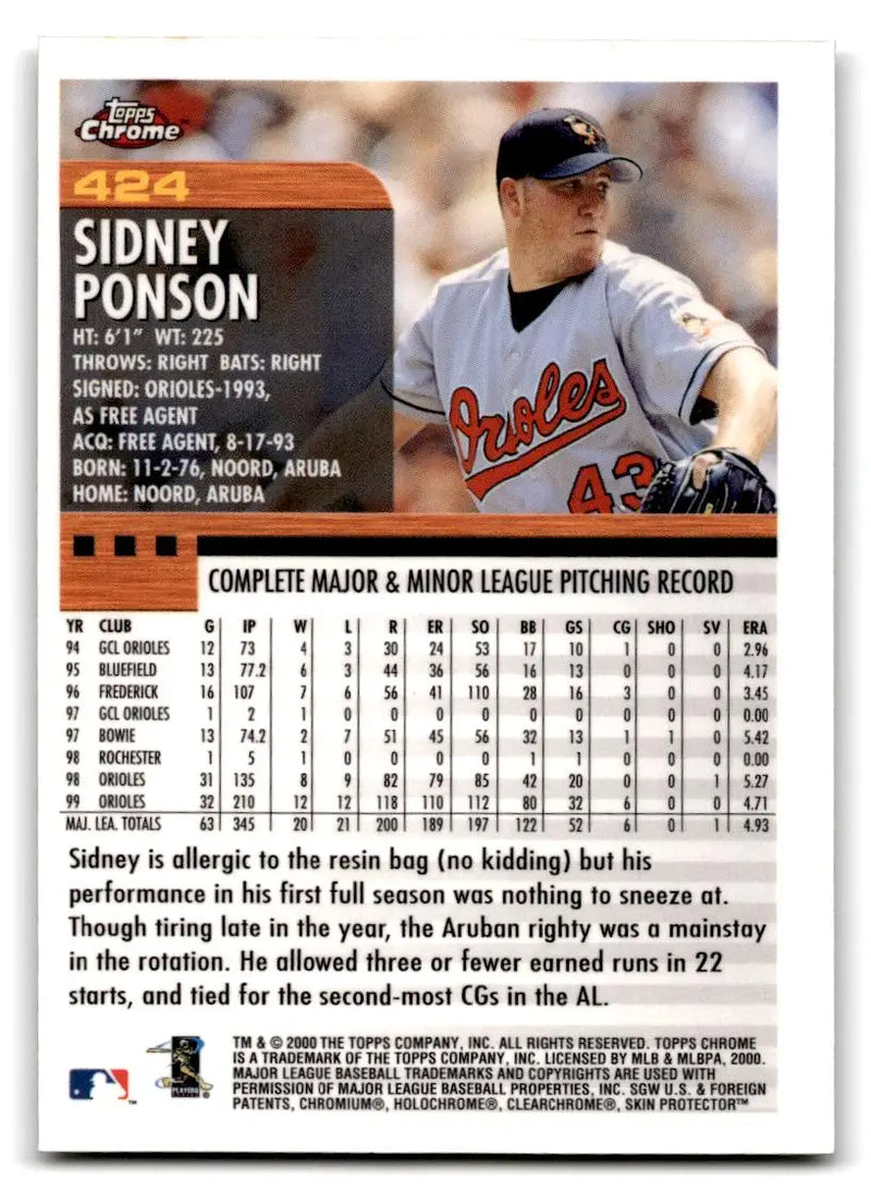 2000 Topps Chrome #424 Sidney Ponson - Baseball Card Single