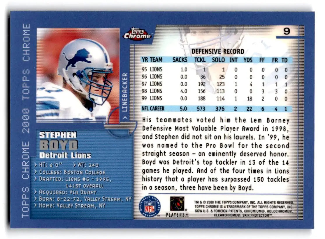 2000 Topps Chrome #9 Stephen Boyd - Football Card Single