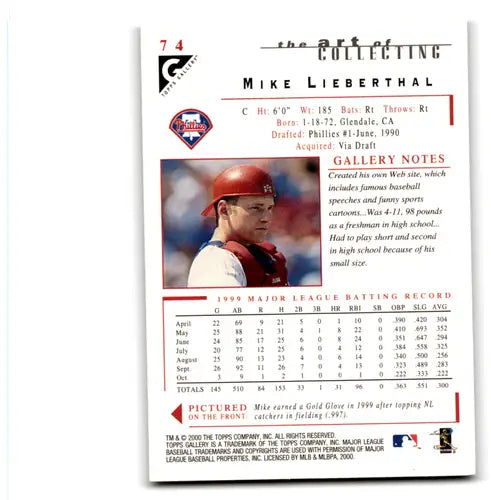 2000 Topps Gallery #74 Mike Lieberthal NM Near Mint Phillies ID:82924 - Baseball Card Single