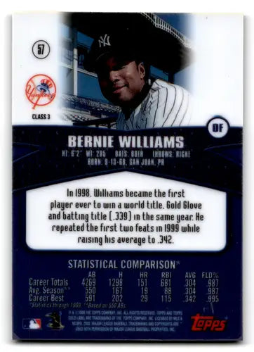 2000 Topps Gold Label Class 3 #57 Bernie Williams EX/NM Yankees ID:81557 - Baseball Card Single