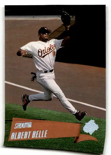 Albert Belle baseball card from 2000 Topps Stadium Club featuring Orioles team