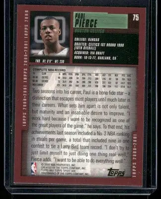 2000 Topps Tipoff Paul Pierce #75 Basketball - Basketball Card Single