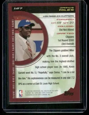 2000 Topps Tipoff Rookie Card Darius Miles #127 Basketball - Basketball Card Single