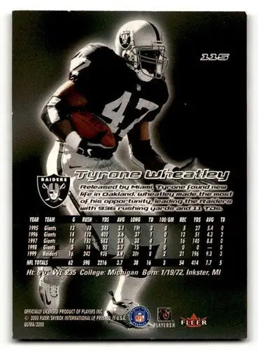 Football trading card featuring Tyrone Wheatley Oakland Raiders for collectors