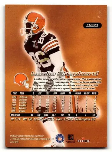 Original gloss Leslie Shepherd Cleveland Browns football trading card featuring Shepherd Cleveland Browns logo