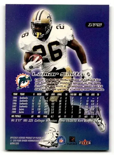 Lamar Smith Miami football card from 2000 Ultra series Miami Dolphins football card