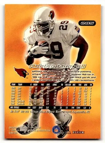 Original gloss Adrian Murrell Arizona football card from 2000 Ultra #205 Murrell Arizona Cardinals
