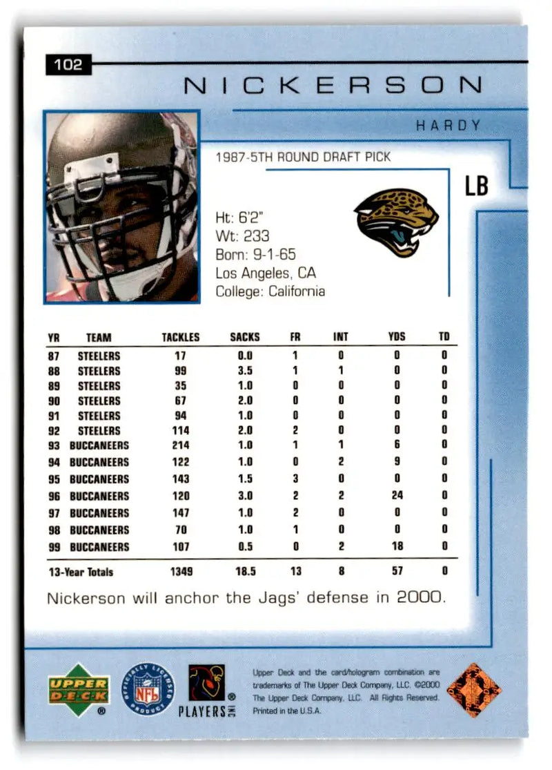 2000 Upper Deck #102 Hardy Nickerson - Football Card Single