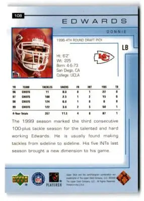 2000 Upper Deck #108 Donnie Edwards - Football Card Single
