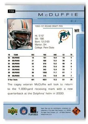 2000 Upper Deck #113 O.J. McDuffie - Football Card Single