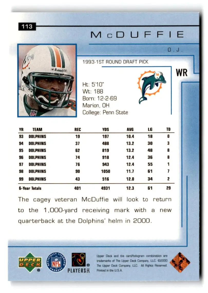 2000 Upper Deck #113 O.J. McDuffie - Football Card Single