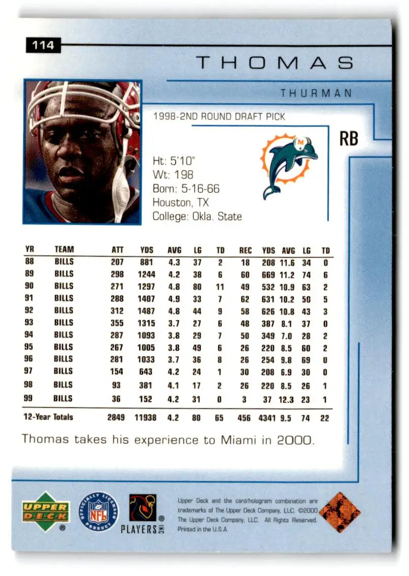 2000 Upper Deck #114 Thurman Thomas - Football Card Single