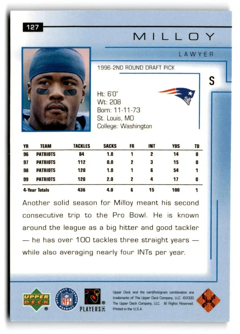 2000 Upper Deck #127 Lawyer Milloy - Football Card Single