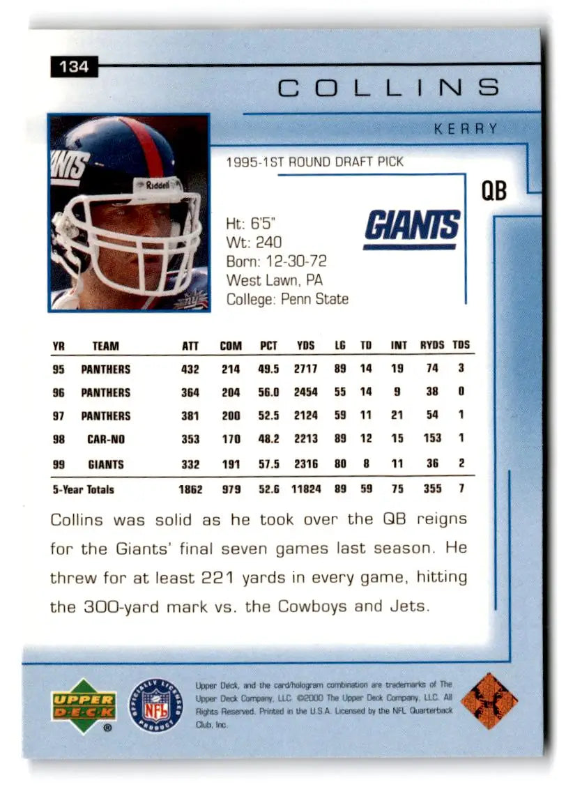 2000 Upper Deck #134 Kerry Collins - Football Card Single