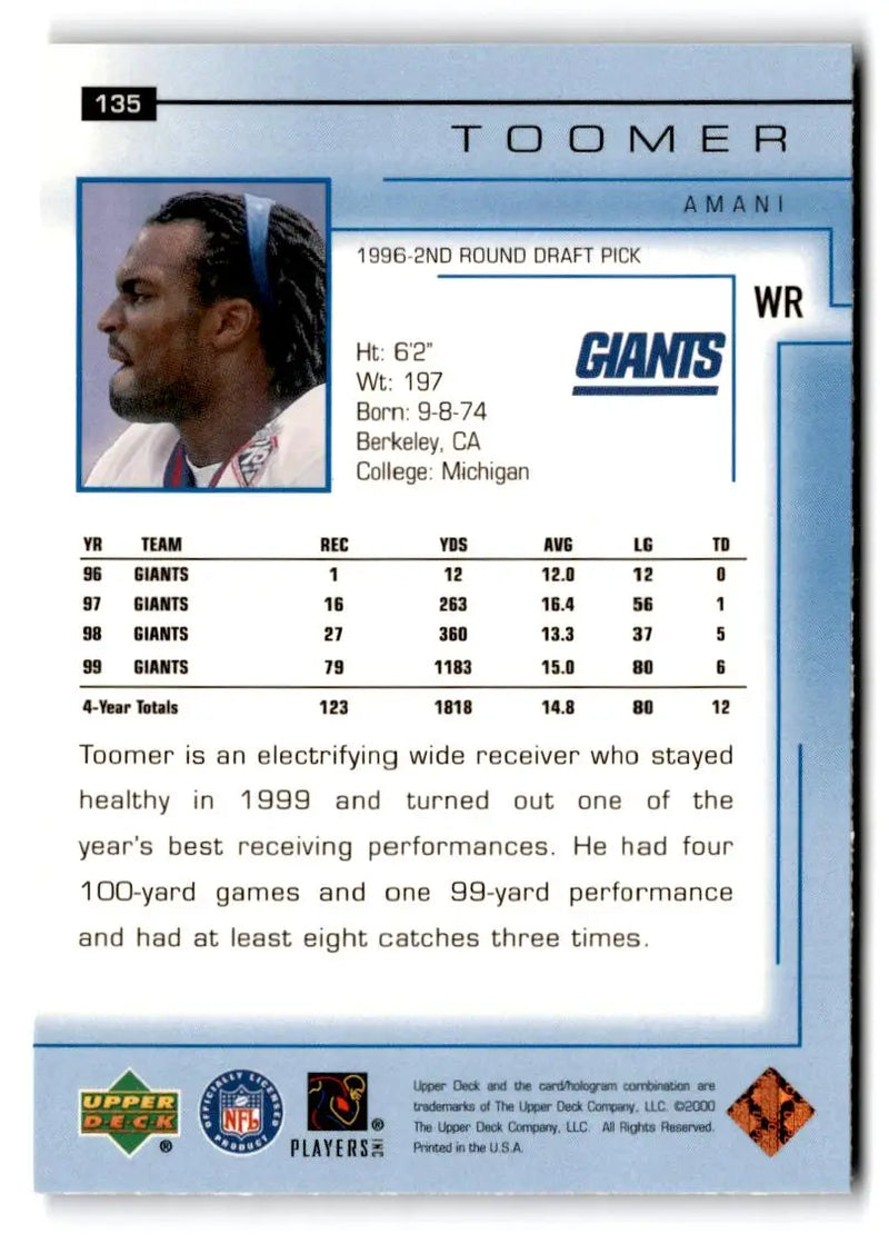 2000 Upper Deck #135 Amani Toomer - Football Card Single