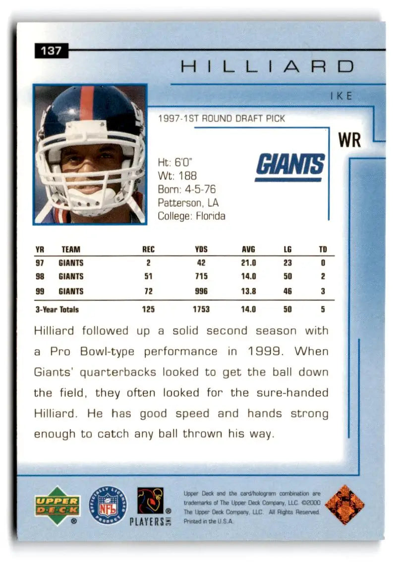 2000 Upper Deck #137 Ike Hilliard - Football Card Single