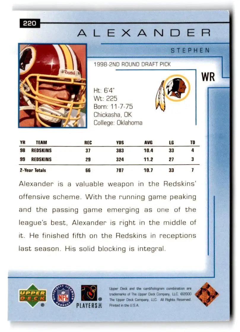2000 Upper Deck #220 Stephen Alexander - Football Card Single