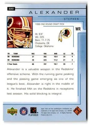2000 Upper Deck #220 Stephen Alexander - Football Card Single