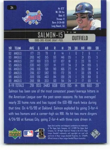 Baseball card back from 2000 Upper Deck Tim Salmon original gloss Angels card
