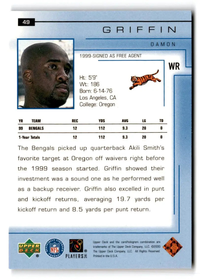 2000 Upper Deck #49 Damon Griffin - Football Card Single