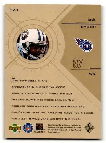 Vintage Kevin Dyson football trading card from Upper Deck Encore with original gloss