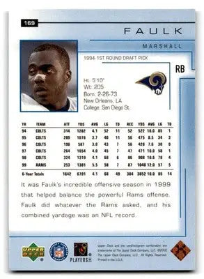 2000 Upper Deck Football Marshall Faulk #169 St. Louis Rams - Football Card Single
