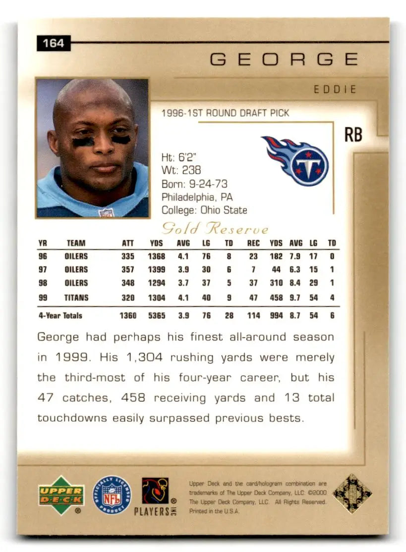 2000 Upper Deck Gold Reserve #164 Eddie George - Football Card Single