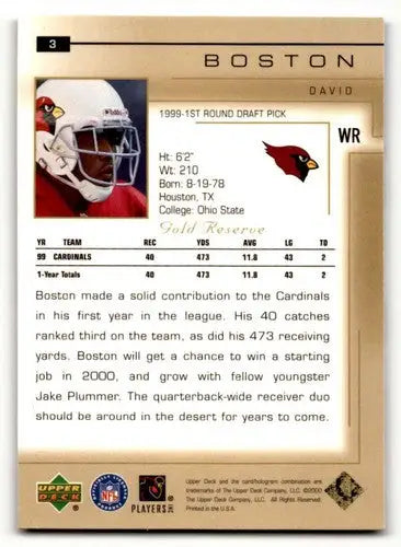 2000 Upper Deck Gold Reserve David Boston football card Arizona Cardinals item