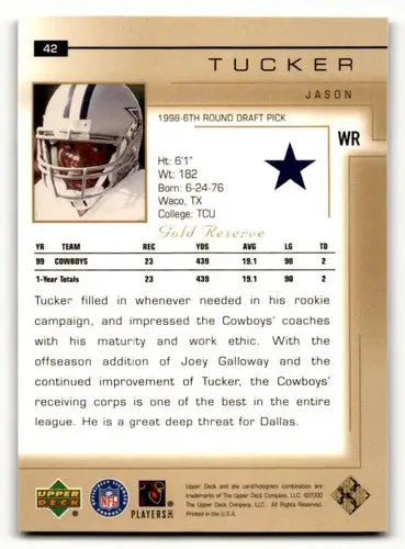 Jason Tucker football card from 2000 Upper Deck Gold Reserve Dallas Cowboys