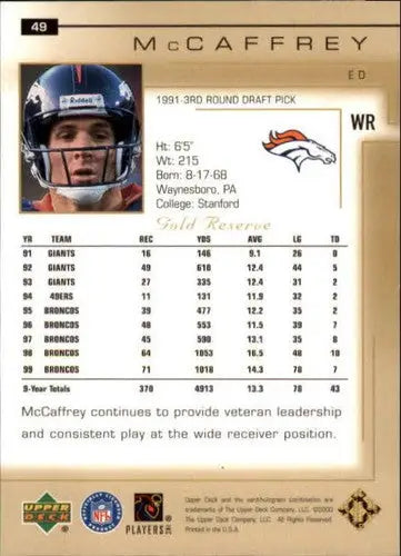 Original gloss Ed McCaffrey football card from 2000 Upper Deck Gold Reserve Broncos