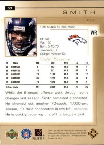 2000 Upper Deck Gold Reserve #50 Rod Smith NM Near Mint Broncos ID:21234 - Football Card Single