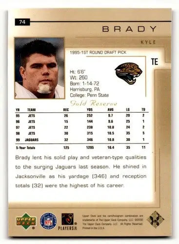 Original gloss football card of Kyle Brady Jacksonville from 2000 Upper Deck Gold Reserve