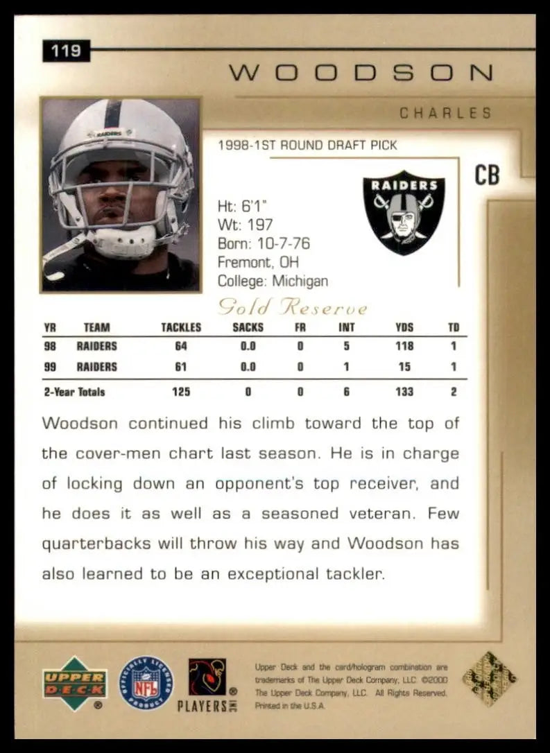 2000 Upper Deck Gold Reserve Charles Woodson #150 Oakland Raiders Football - Football Card Single