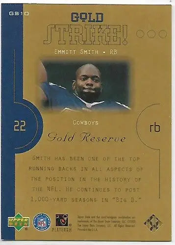 2000 Upper Deck Gold Reserve Gold Strike #GS10 Emmitt Smith NM-MT Cowbo ID:21283 - Football Card Single