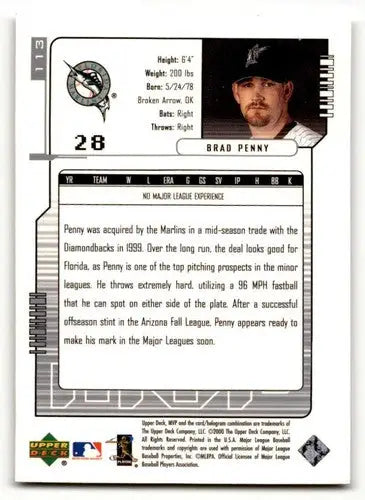2000 Upper Deck MVP #113 Brad Penny Florida Marlins Baseball Cards E ID:63338 - Baseball Card Single