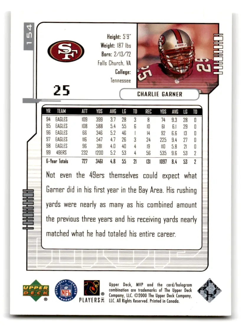 2000 Upper Deck MVP - Silver Script #154 Charlie Garner 49ers - Football Card Single