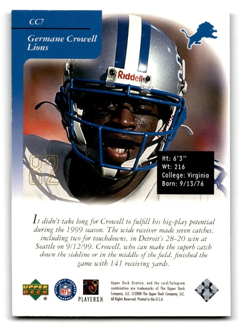 2000 Upper Deck Ovation #CC7 Germane Crowell Curtain Calls - Football Card Single