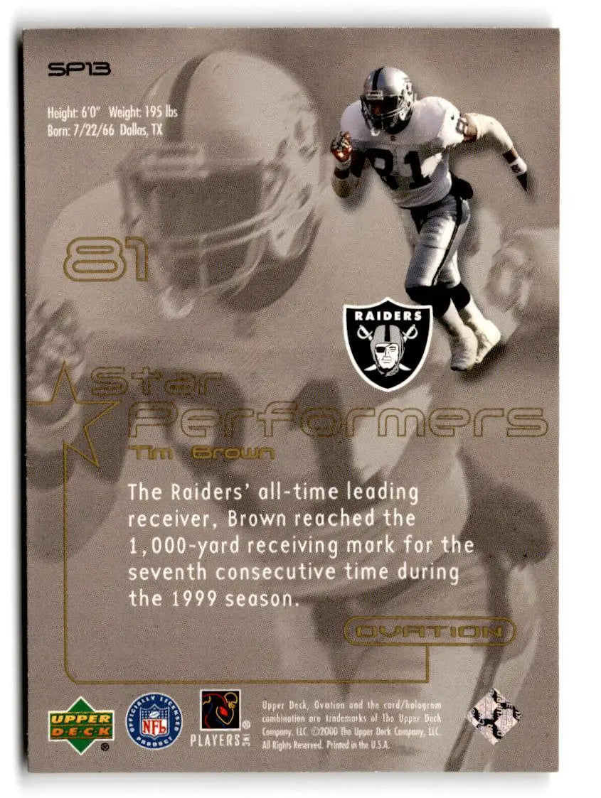 2000 Upper Deck Ovation #SP13 Tim Brown Star Performers - Football Card Single