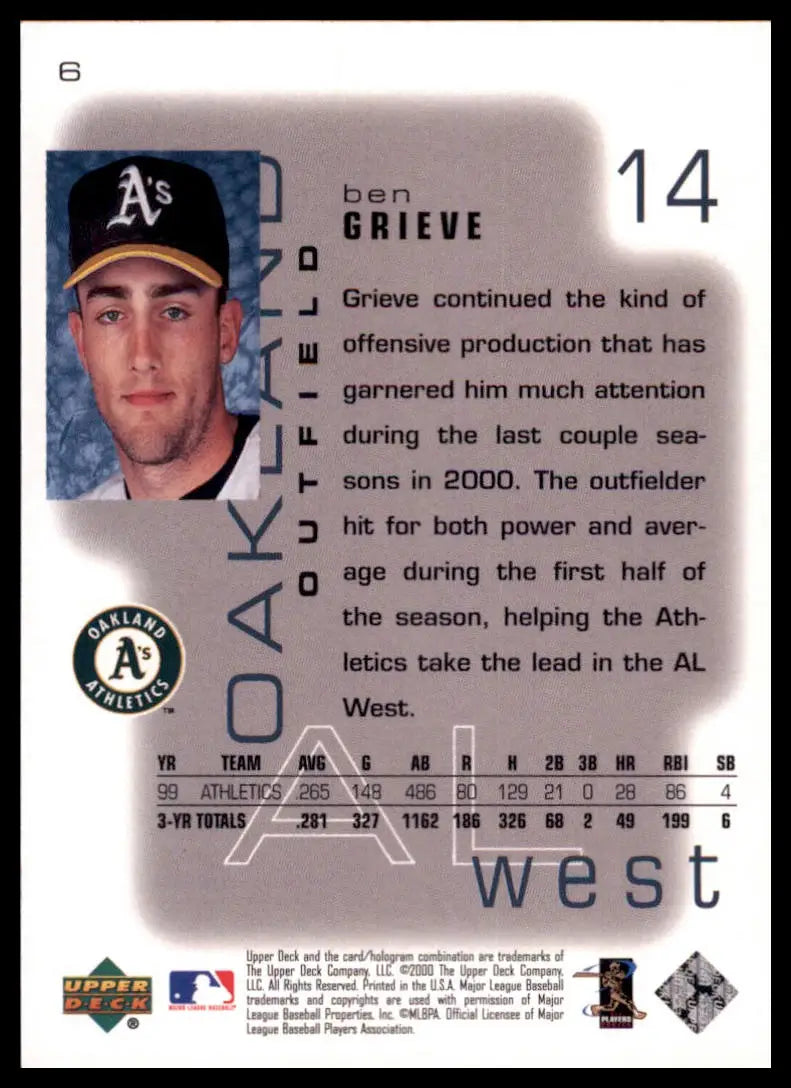 2000 Upper Deck Pros & Prospects Ben Grieve 6 Oakland Athletics NM - Baseball Card Single