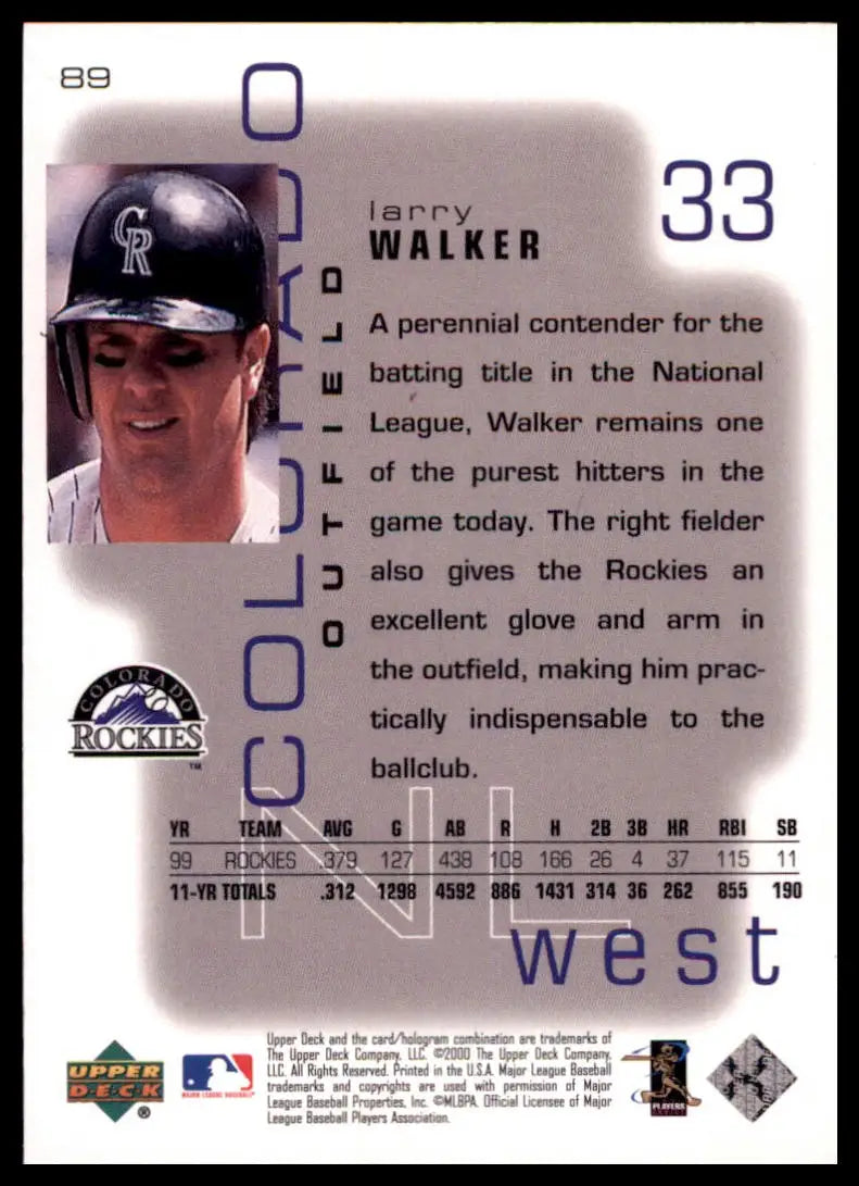 2000 Upper Deck Pros & Prospects Larry Walker 89 Colorado Rockies NM - Baseball Card Single