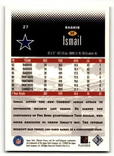 Raghib Ismail football card from 2000 Upper Deck Ultimate Victory series featuring Rocket Ismail