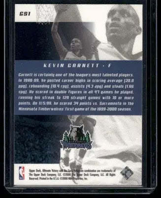 2000 Upper Deck Ultimate Victory Kevin Garnett #GS1 Basketball - Basketball Card Single