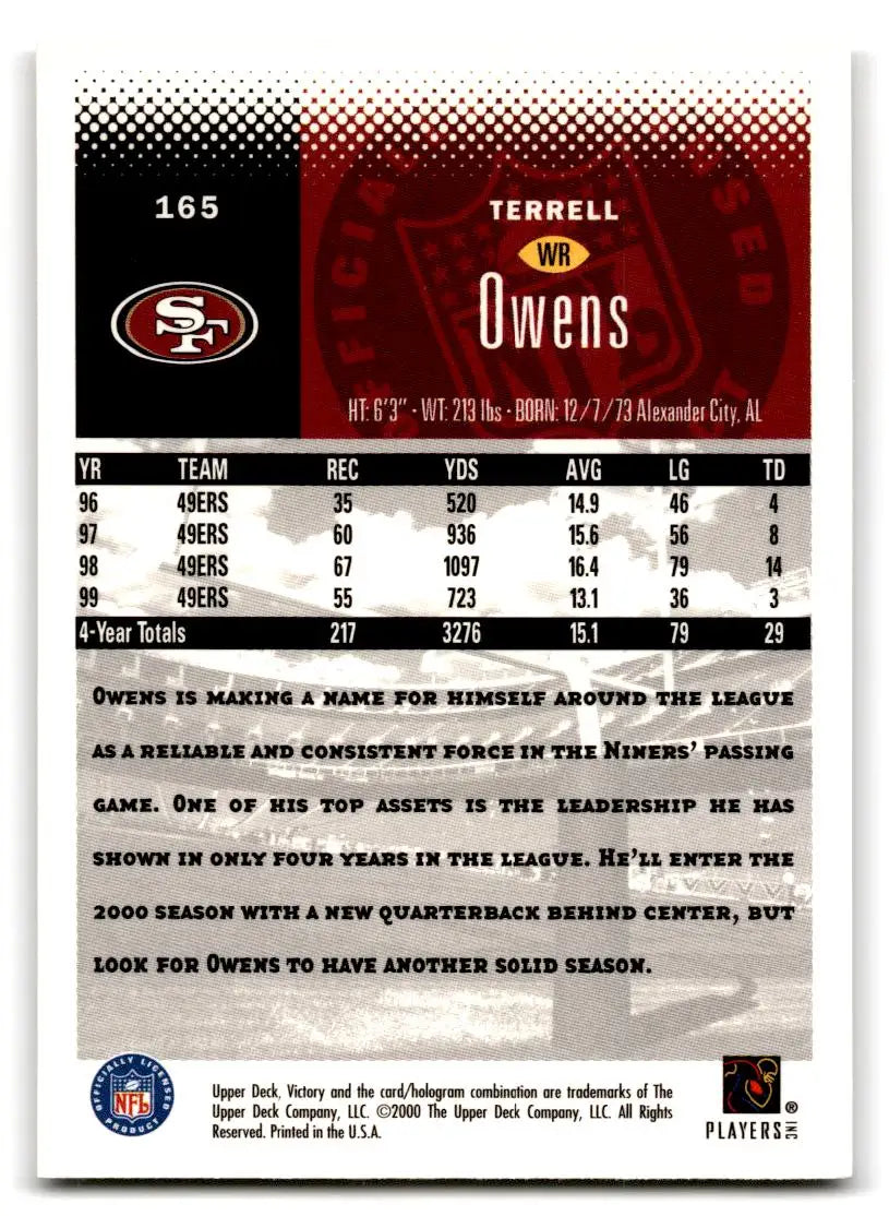 2000 Upper Deck Victory #165 Terrell Owens - Football Card Single